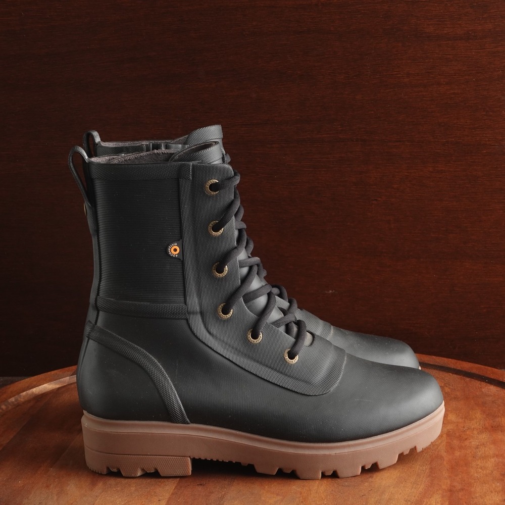 Bogs Boots Womens SZ 8 Black Holly Rain Lace Up Waterproof Utility Chore Garden